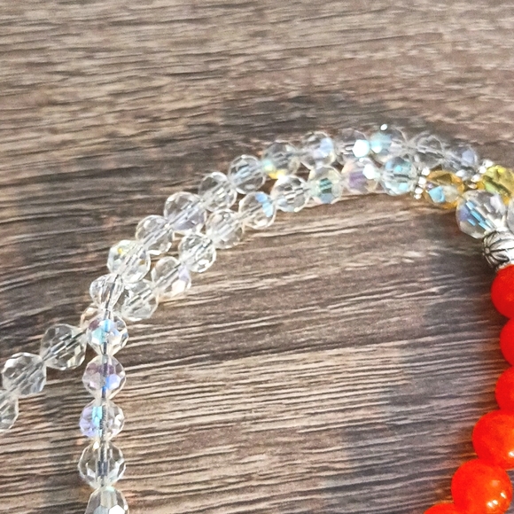 Aurora borealis glass w Lotus & orange Artisan beaded necklace - Picture 7 of 8